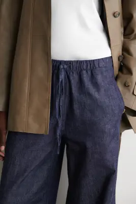 PANTALON LARGE TAILLE AJUSTABLE EN DENIM - BLEU ENCRE — photo 1