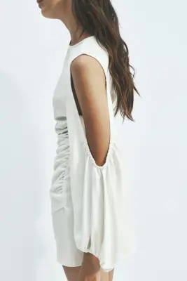 Robe épaules dénudées avec manches ballon - Blanc — photo 4