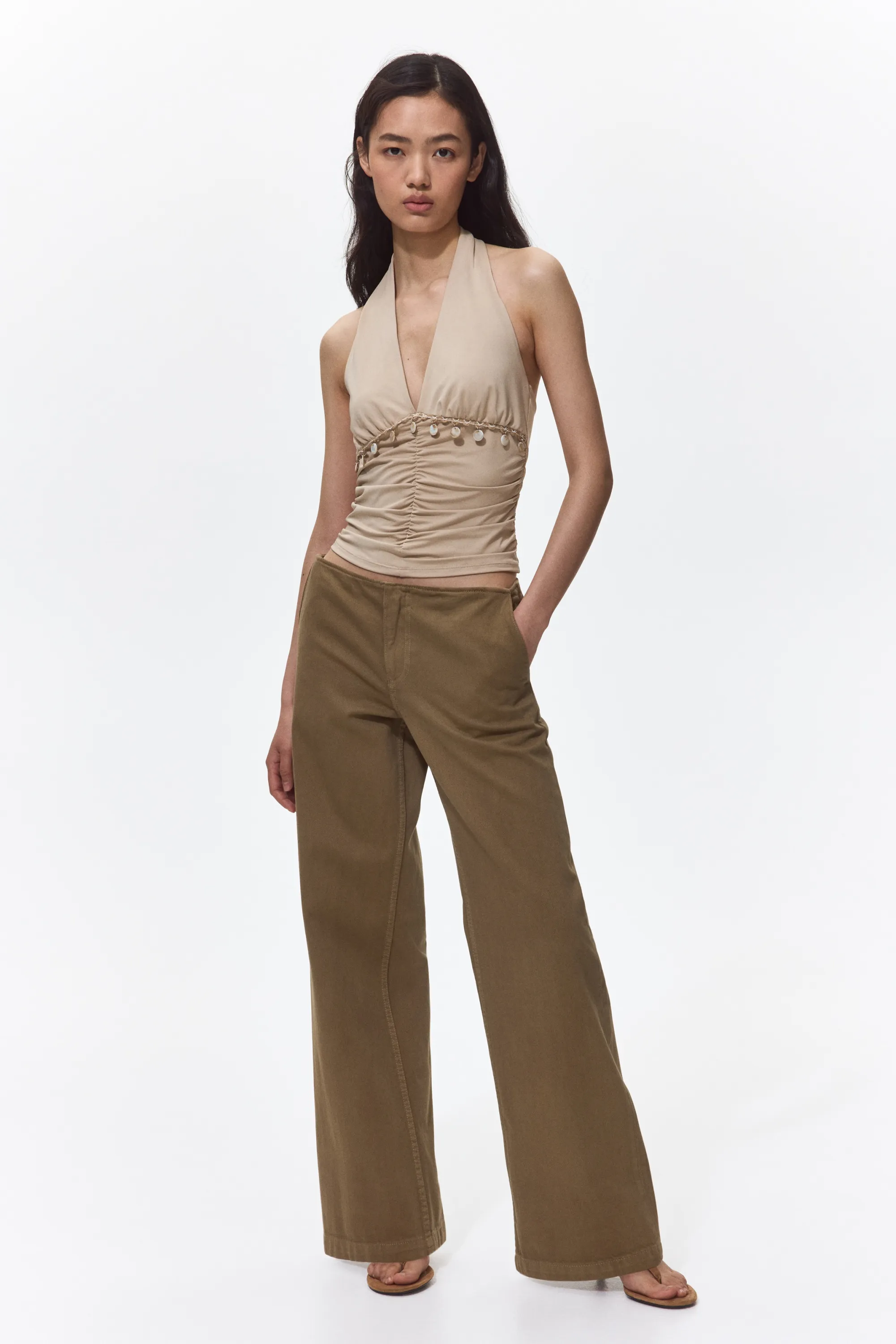 Pantalon large en denim - Vert olive