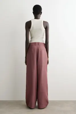 PANTALON LARGE EN LIN MÉLANGÉ DÉCONTRACTÉ - ROUILLE — photo 3