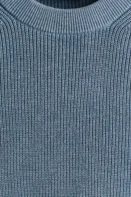 Pull Regular Fit en maille de coton côtelée - Bleu moyen — photo 5