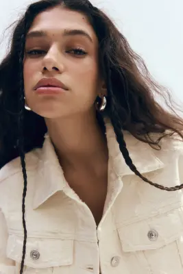 Veste courte en twill - Crème — photo 2