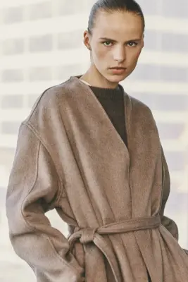 Manteau en laine mélangée - Taupe foncé — photo 1