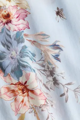 Robe chemise avec ceinture à nouer - Bleu clair/fleuri — photo 4