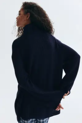 Pull en maille épaisse avec col zippé - Bleu marine — photo 1