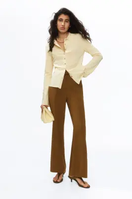 Pantalon large avec taille élastique - Vert olive — photo 1