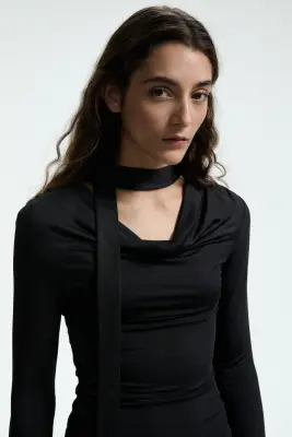 Top avec détail façon écharpe - Noir — photo 1