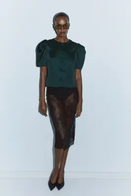 Blouse à manches bouffantes - Vert foncé — photo 1