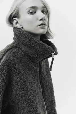 Veste loose en tissu Teddy bear - Gris foncé — photo 3