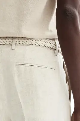 Pantalon de costume Slim Fit en lin - Beige clair — photo 3