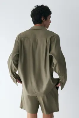 Chemise Easy-care Regular Fit en lin mélangé - Vert kaki — photo 4