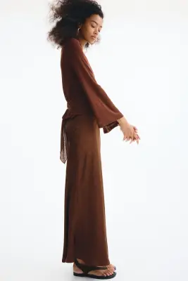 Jupe maxi en satin froissé - Marron — photo 1