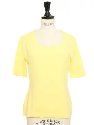 T-shirt manches courtes en coton stretch jaune poussin col rond Prix boutique 250€ Taille 36 — photo 1