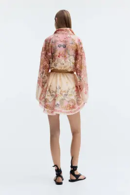 Robe tunique en lin mélangé - Beige ancien clair/fleuri — photo 3