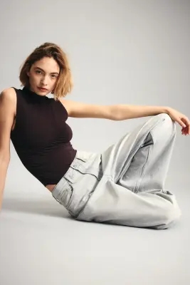Wide High Waist Jeans - Gris denim — photo 2