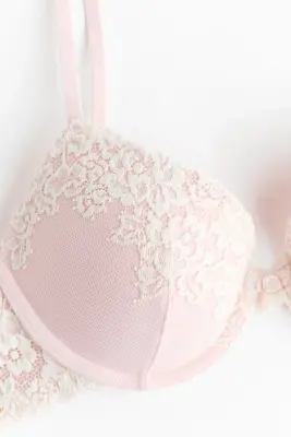 Soutien-gorge push-up en dentelle - Rose poudré/crème — photo 4
