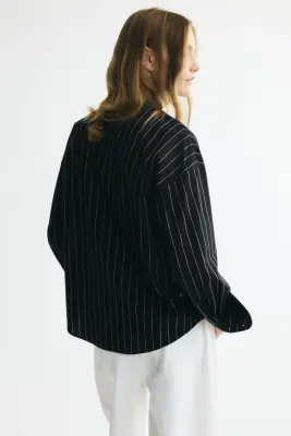Blouse en coton avec col cravate - Noir/rayures tennis — photo 2