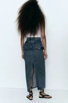 Jupe volantée en denim - Bleu denim foncé — photo 2