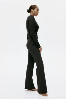 Pantalon évasé en jersey brossé - Marron foncé — photo 4