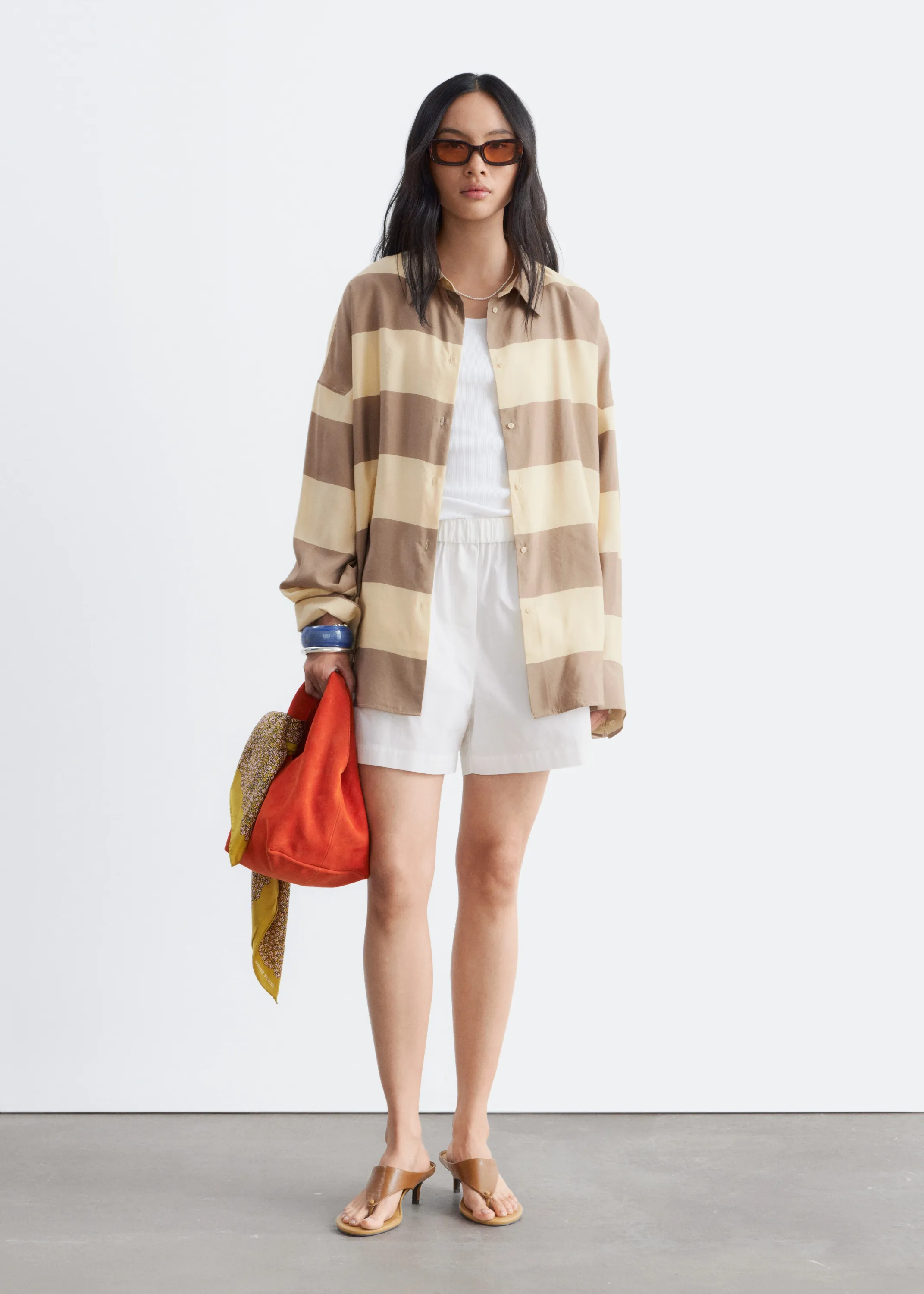 Chemise oversize - Beige/Rayures