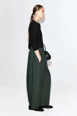 PANTALON BARREL TAILLE ÉLASTIQUÉE - VERT FONCÉ — photo 3