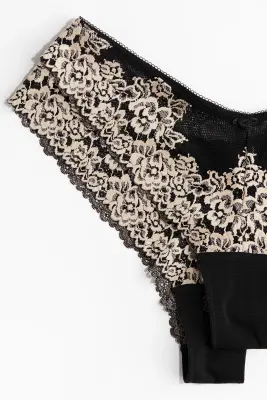 Lot de 2 culottes Brazilian en dentelle - Noir/crème — photo 5