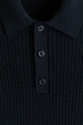 Polo Regular Fit en maille de coton - Bleu marine — photo 4