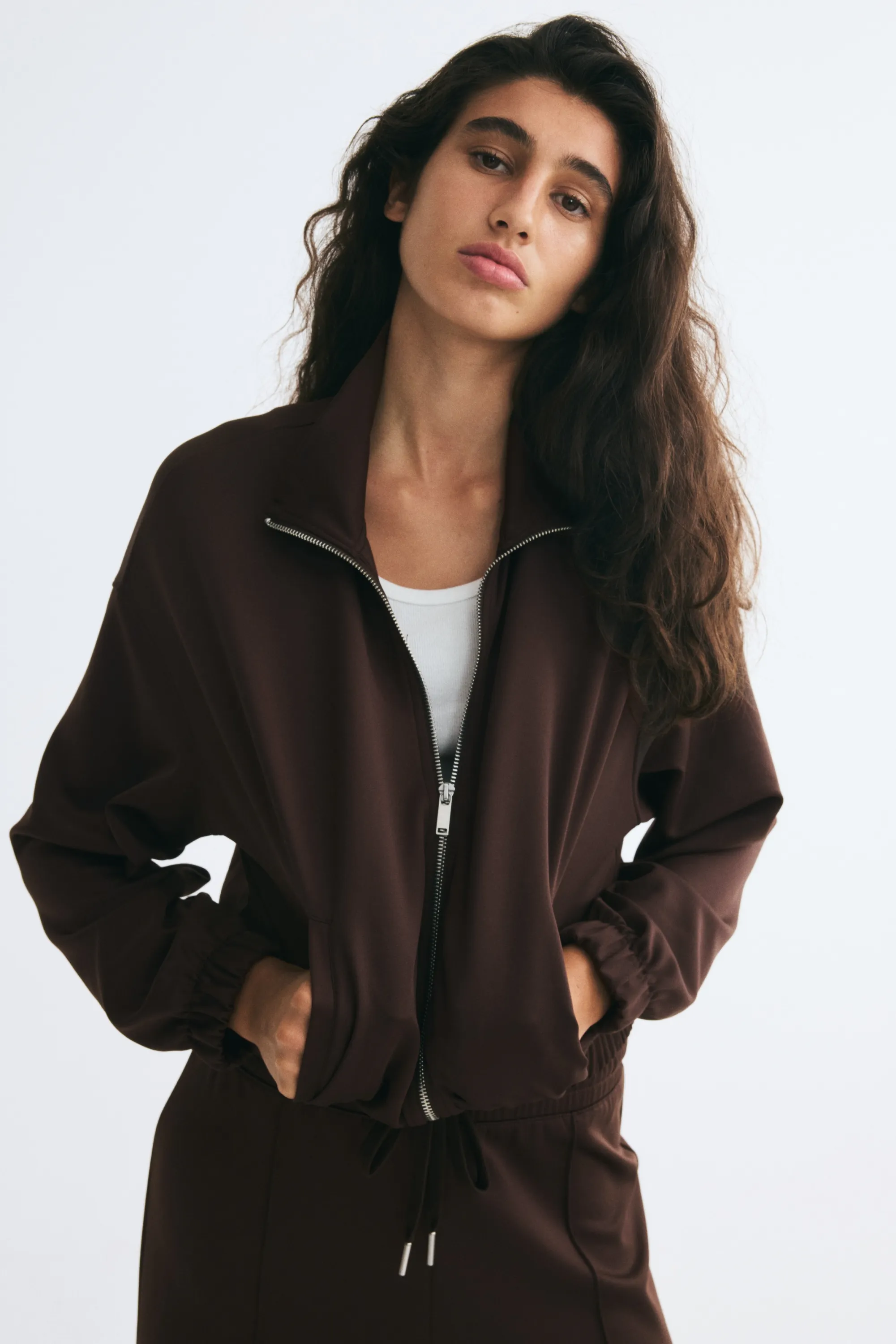 Veste de survêtement finement côtelée - Marron foncé