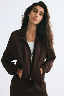Veste de survêtement finement côtelée - Marron foncé — photo 1