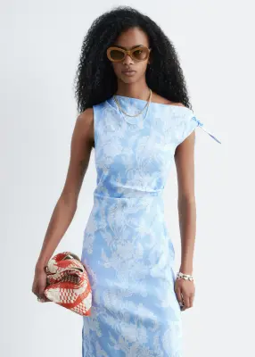Robe midi asymétrique - Bleu clair/Motifs fleuris — photo 2