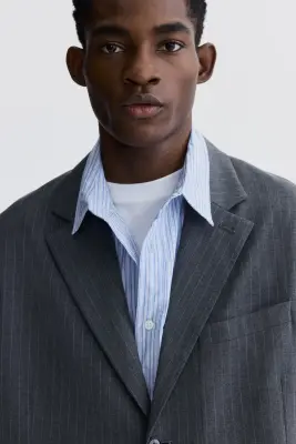 Veste Oversized Fit à fermeture droite - Gris/rayures tennis — photo 3
