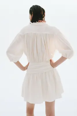 Robe tunique à effet drapé - Crème — photo 2