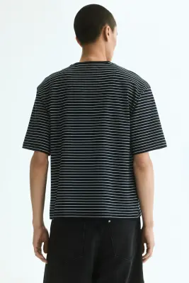 T-shirt boxy Relaxed Fit en coton - Bleu marine/rayé — photo 3