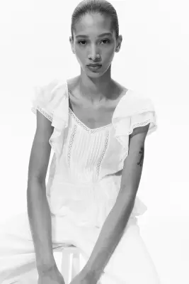 Blouse avec dentelle - Blanc — photo 1