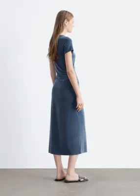 Robe midi froncée à manches raglan - Bleu foncé — photo 5