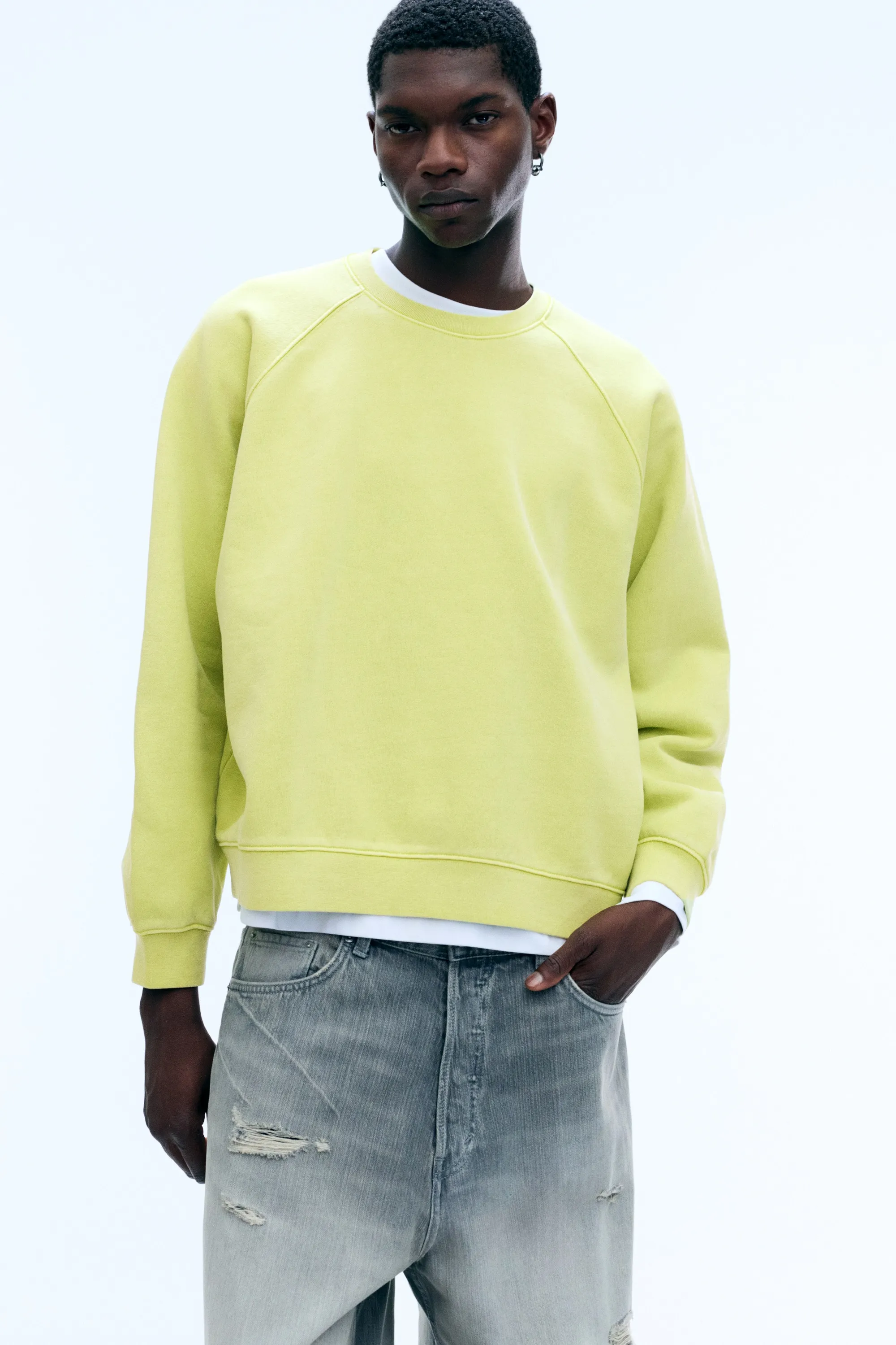 Sweat carré coupe décontractée - Vert clair poudré