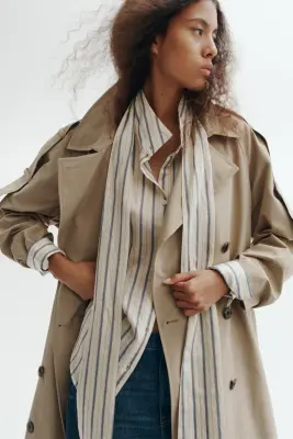 Blouse oversize avec détail façon foulard - Beige clair/rayé — photo 2