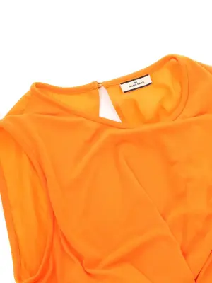 Robe sans manche col rond drapé et cintrée en jersey orange vif Prix boutique 300€ Taille L — photo 4