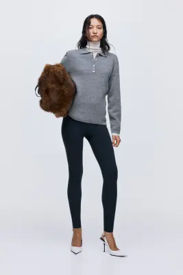 Pull façon polo avec épaulettes - Gris chiné — photo 2