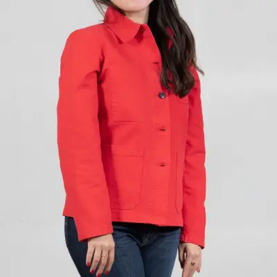 Veste de travail en croisé coton bio 1G/4F - Rouge — photo 2