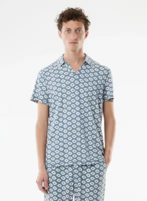 Polo Bleu Manches Courtes en Lin / Élasthanne