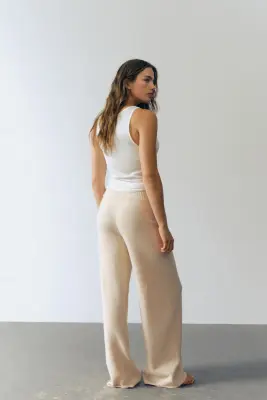 Pantalon large en maille - Beige clair chiné — photo 1
