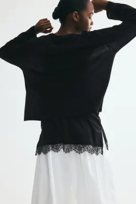 Top superposé avec dentelle - Noir — photo 3
