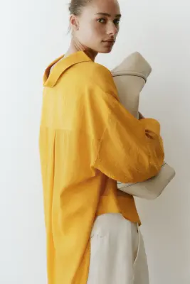 Chemise oversize froissée - Jaune foncé — photo 3