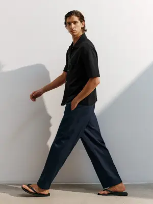 Pantalon large habillé en coton - Bleu foncé — photo 5
