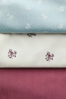 Lot de 3 tops côtelés - Turquoise ancien/fleuri — photo 2