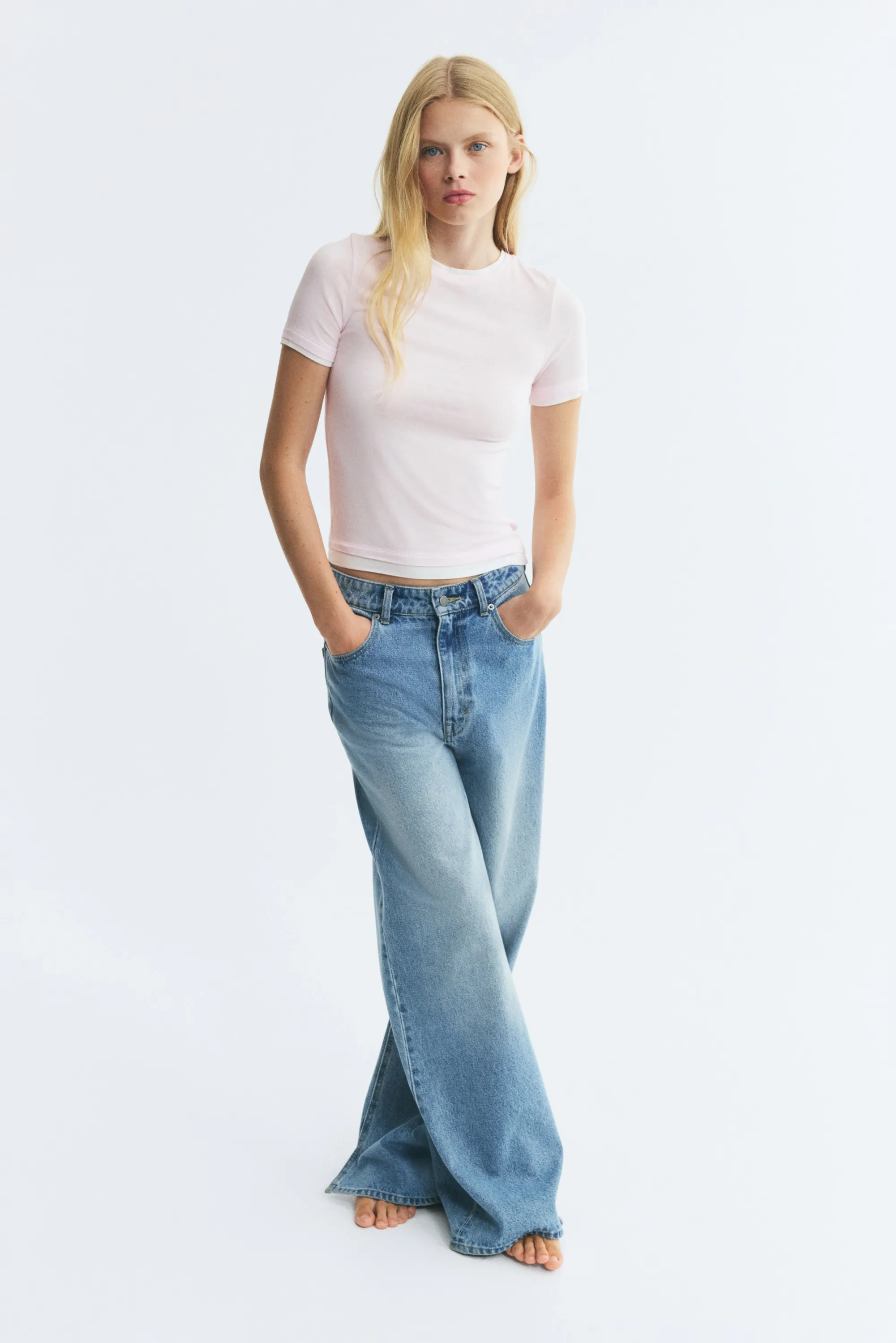 T-shirt à effet superposé - Rose clair