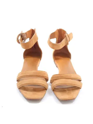 Sandales plates à bride cheville en suede marron camel Prix boutique 265€ Taille 39 — photo 3