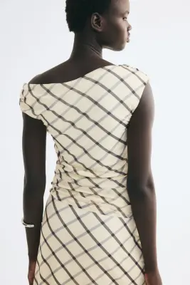 Top asymétrique en mesh - Crème/carreaux — photo 2