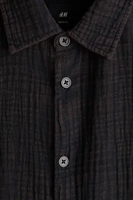 Chemise Regular Fit en mousseline de coton - Noir — photo 5